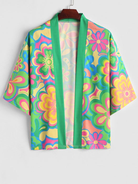 Floral Pattern Kimono And Shorts