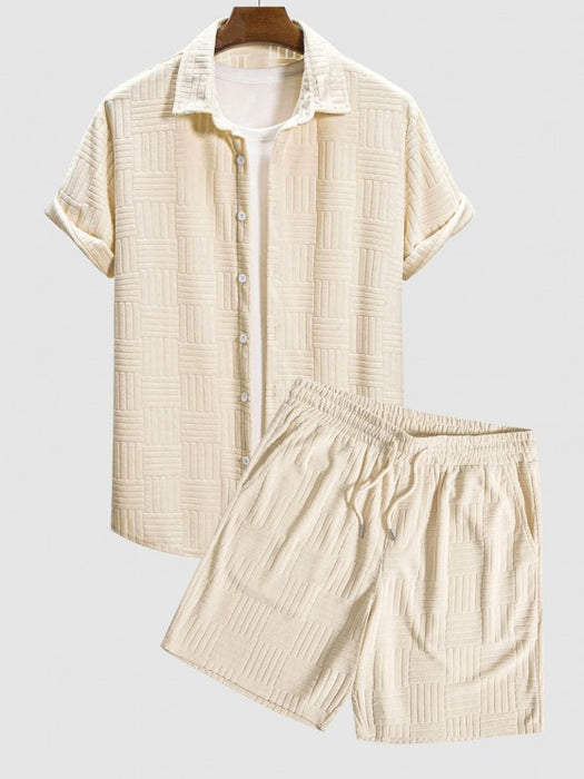Textured Short Sleeves Jacquard Shirt And Shorts