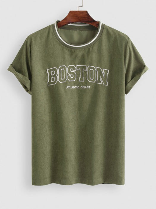 Boston Embroidered Tee And Shorts Set