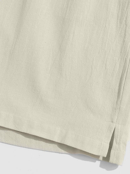 Printed Textured Shirt And Drawstring Pockets Shorts Set