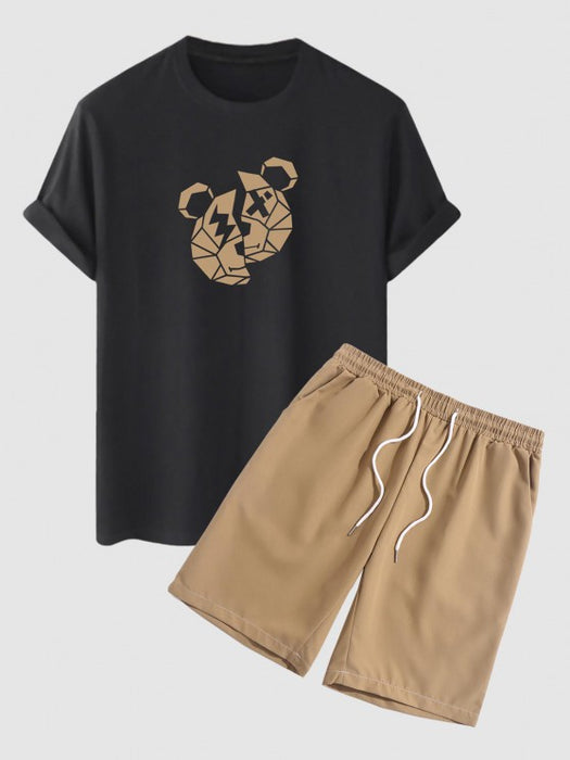 Bear Print T Shirt And Casual Shorts Set