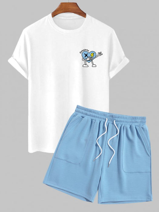 Cartoon Printed Short Sleeves T Shirt And Casual Shorts Set