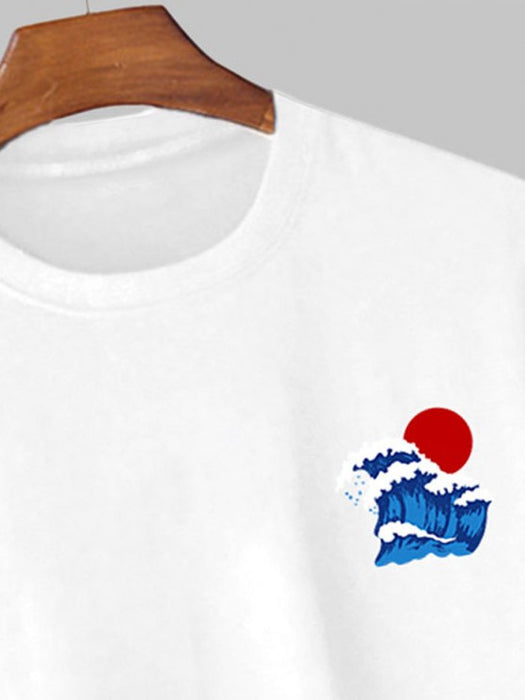 Sea Wave Sun Print T Shirt With Casual Shorts Set