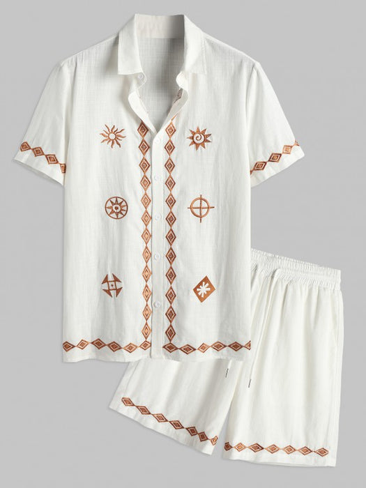 Geometric Embroidered Shirt And Shorts Set