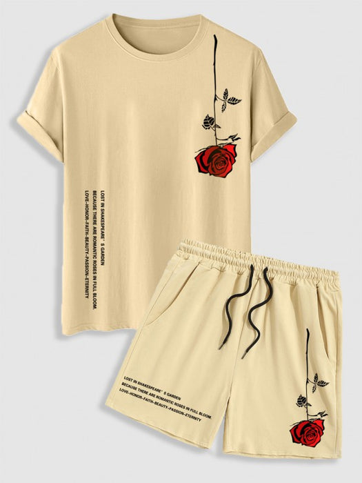 Rose Graphic Printed Short Sleeve T Shirt  And Shorts