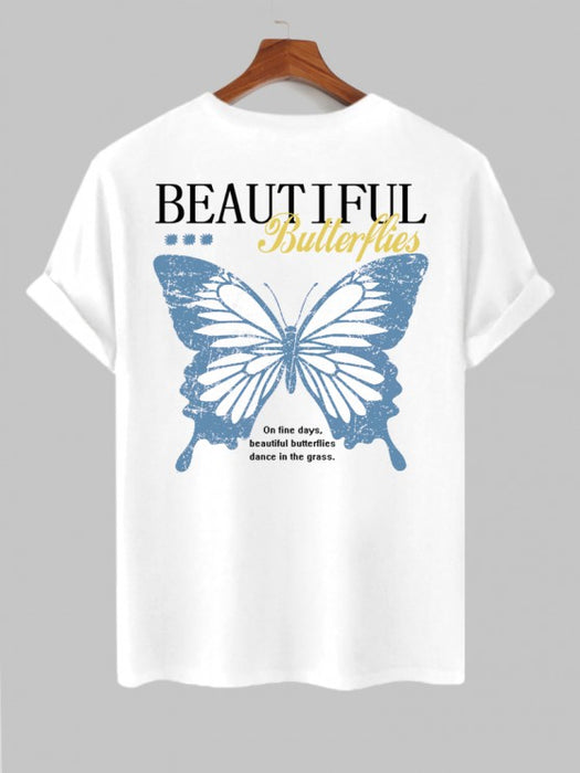 Butterfly Print T Shirt With Drawstring Shorts Set