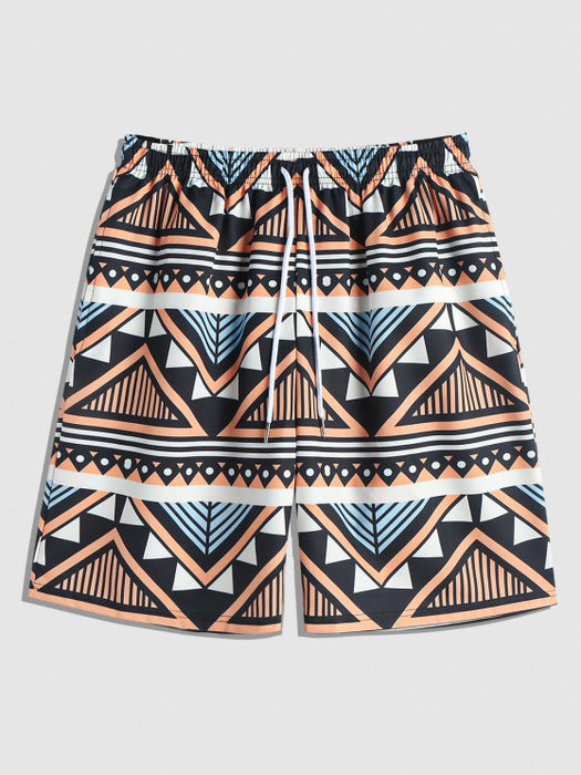 Vintage Geometric Pattern T Shirt With Shorts Set