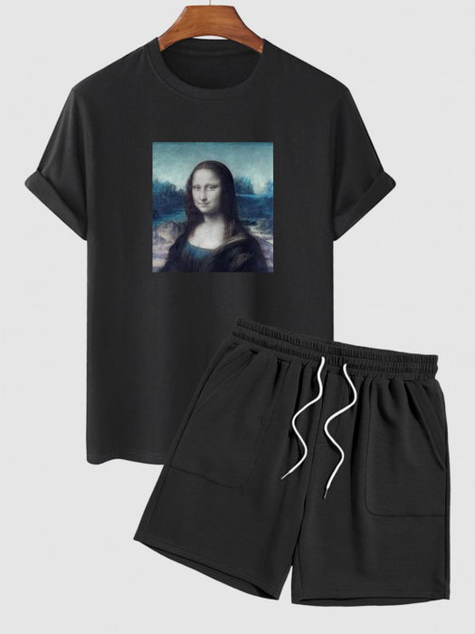 Mona Lisa Picture Pattern Short Sleeves T Shirt And Shorts Set