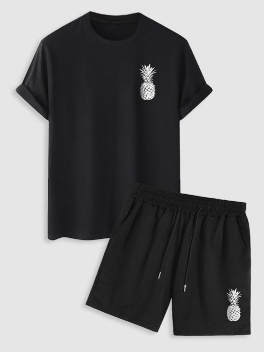 Pineapple Printed Short Sleeves T Shirt And Drawstring Shorts