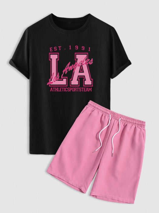 Los Angeles Letter Printed T Shirt And Shorts