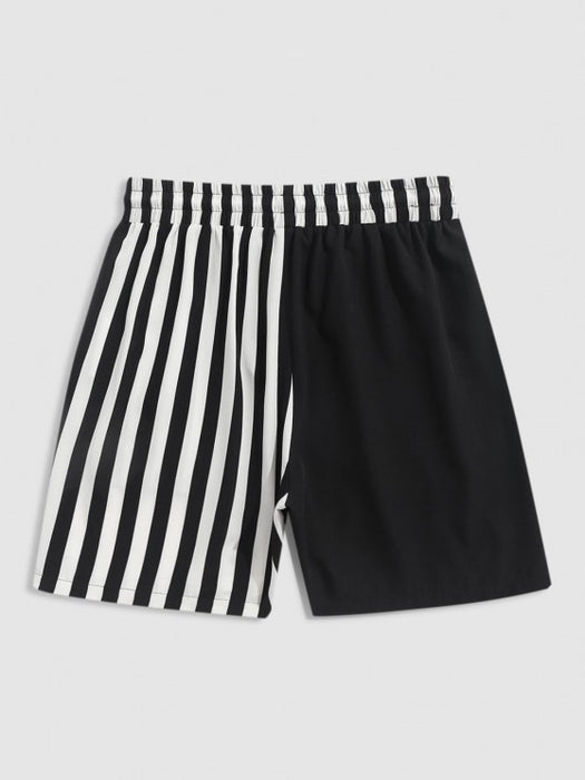 Half Striped Pattern Shirt And Shorts Set