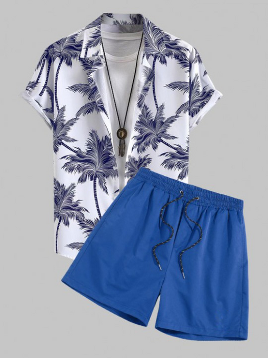 Tropical Print Short Shirt And Shorts Set