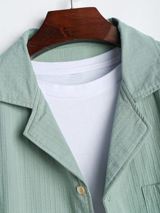 Linen Textured Front Pocket Shirt With Bermuda Shorts Set