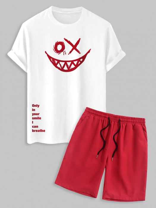 Streetwear Smile Tee And Basic Shorts Set