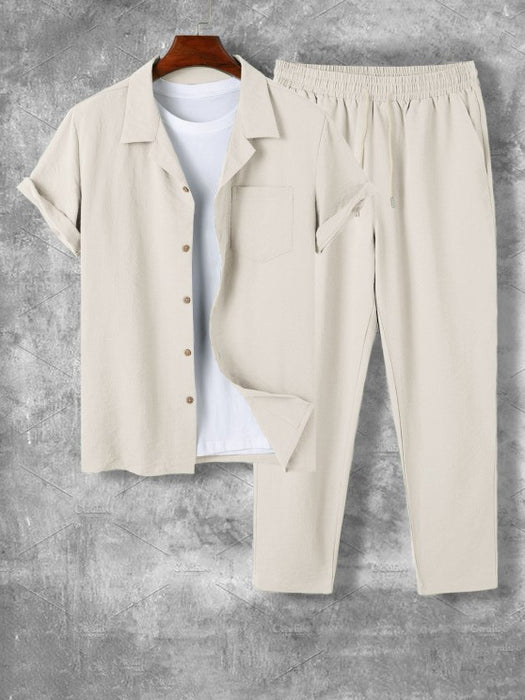 Lapel Collar Button Front Short Sleeve Shirt And Pants