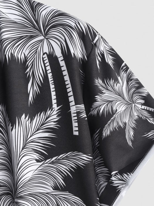 Tropical Print Short Shirt And Shorts Set