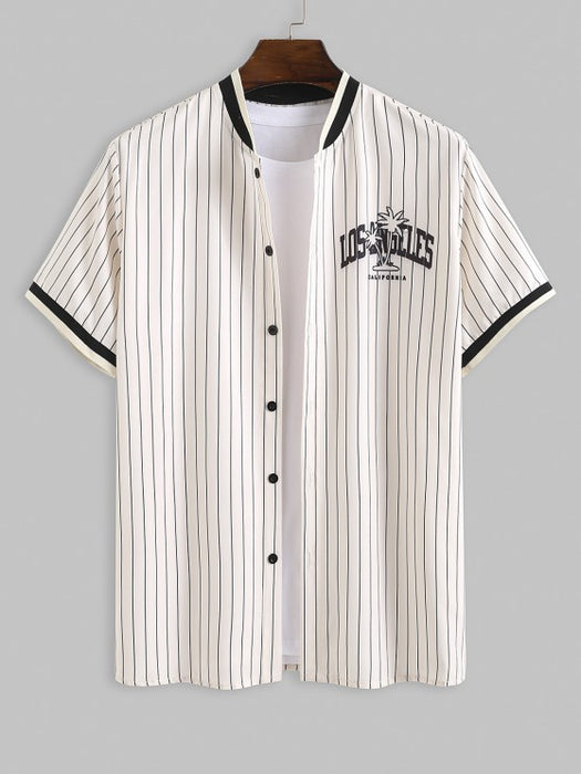 Coconut Tree Pattern Baseball Shirt And Drawstring Board Short