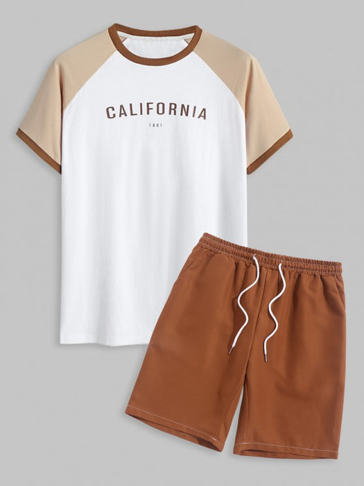 Letter Raglan Short Sleeves T Shirt And Shorts