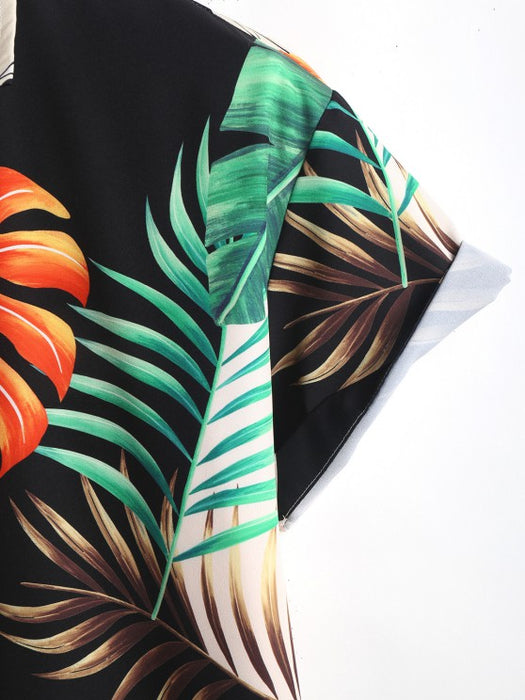 Tropical Palm Leaves And Drawstring Shorts Set