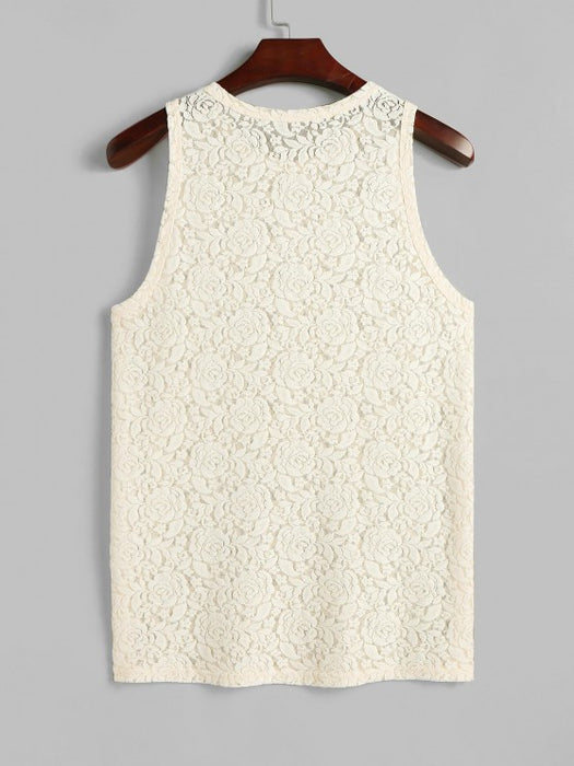 Sheer Rose Lace Party Tank Top And Shorts