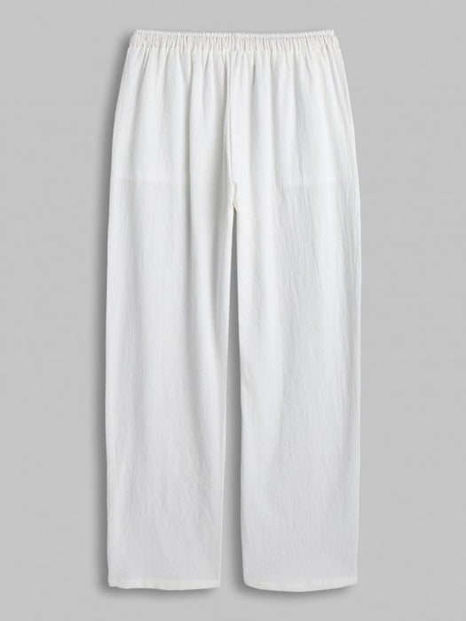 Casual Textured Short Sleeves Top And Drawstring Straight Pants Set