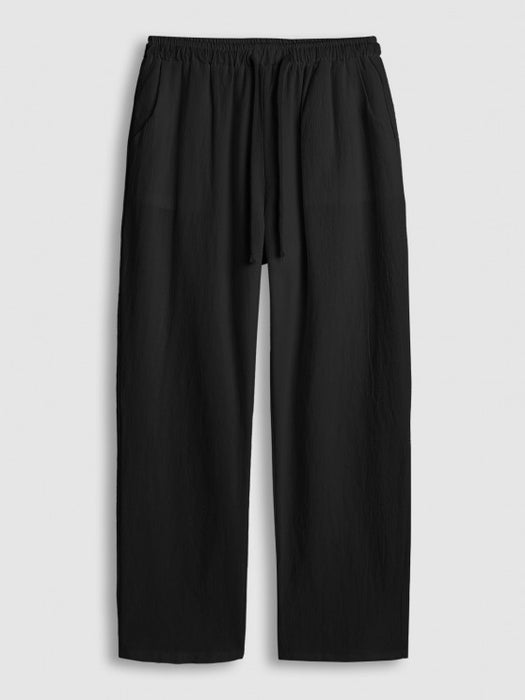 Casual Textured Short Sleeves Top And Drawstring Straight Pants Set