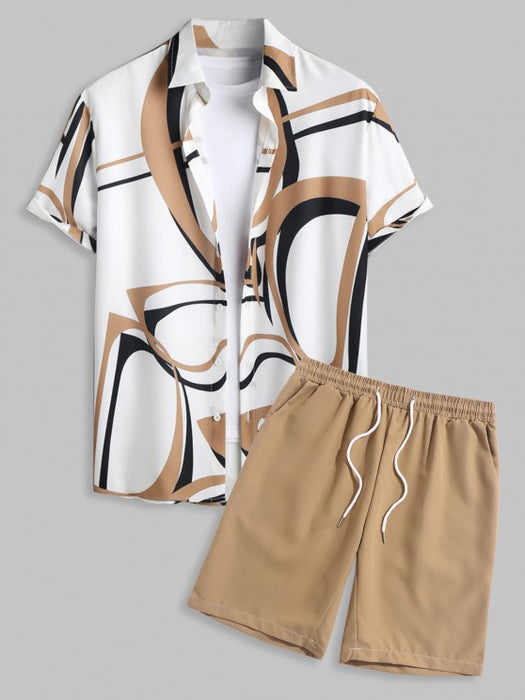 Geometric Print Shirt And Basic Shorts Set
