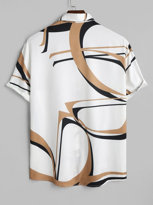 Geometric Print Shirt And Basic Shorts Set