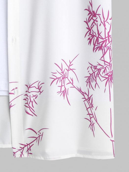 Painting Plant Pattern Casual Shirt And Bermuda Shorts Set