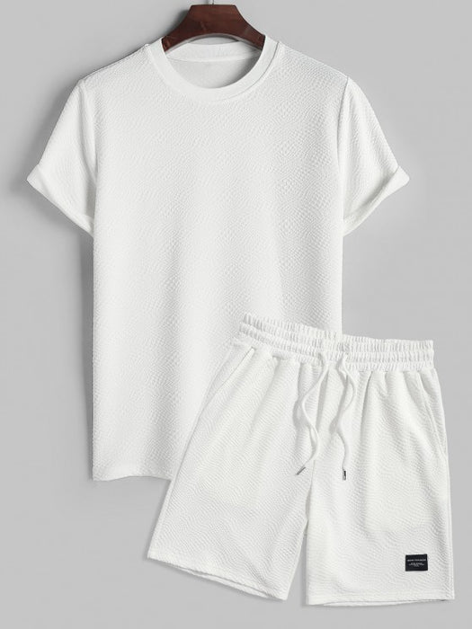Solid Color Bubble Textured Short Sleeves T shirt And Shorts Set