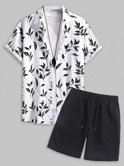 Leaf Printed Style Shirt And Shorts