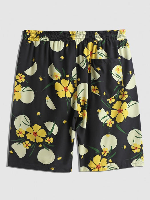 Flowers Printed Front Pocket Design Shirt And Shorts
