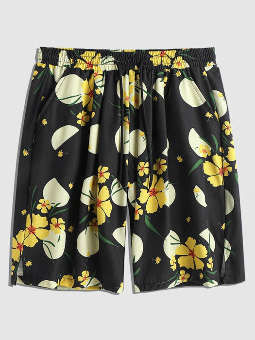 Flowers Printed Front Pocket Design Shirt And Shorts