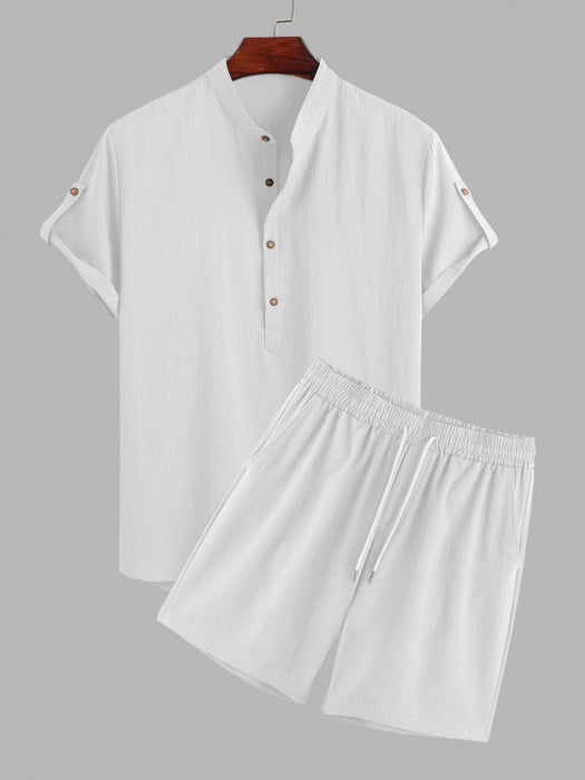 Roll Up Sleeves Shirt And Shorts Set