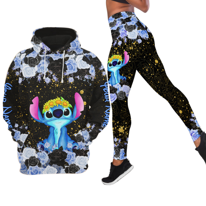 Custom Floral Character Hoodie And Leggings Set