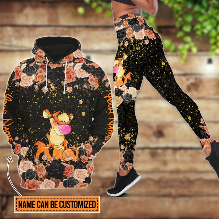 Customizable Tigger Rose Glitter Hoodie And Leggings Set