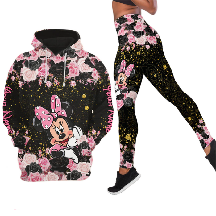 Custom Name Minnie Floral Hoodie And Leggings Set