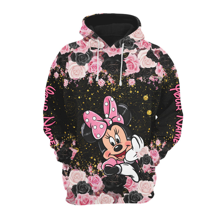 Custom Name Minnie Floral Hoodie And Leggings Set