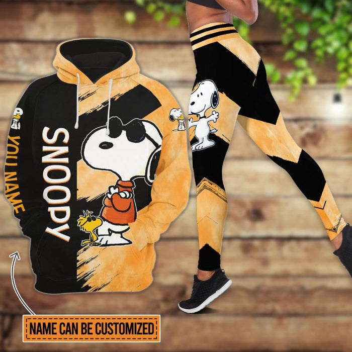 Personalize Name Snoopy Pattern Hoodie And Leggings Set