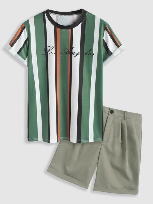 Los Angeles Print Short Sleeve T Shirt And Linen Shorts Set