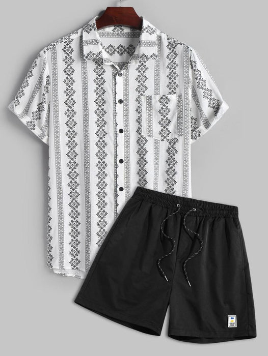 Ethnic Geometric Printed Shirt And Shorts Set