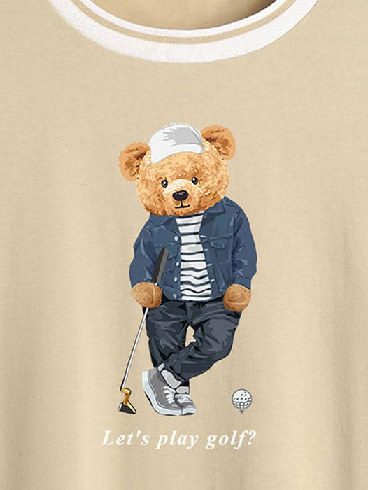 Bear Graphic Printed Short Sleeve T Shirt And Shorts Set