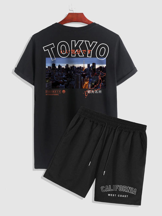 Tokyo City Pattern T Shirt And Short Set