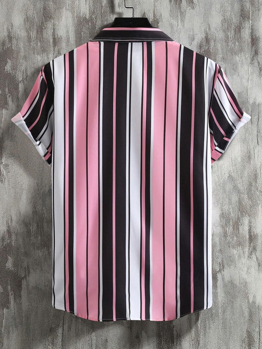 Vertical Stripes Short Sleeve Button Up Shirt And Shorts Set