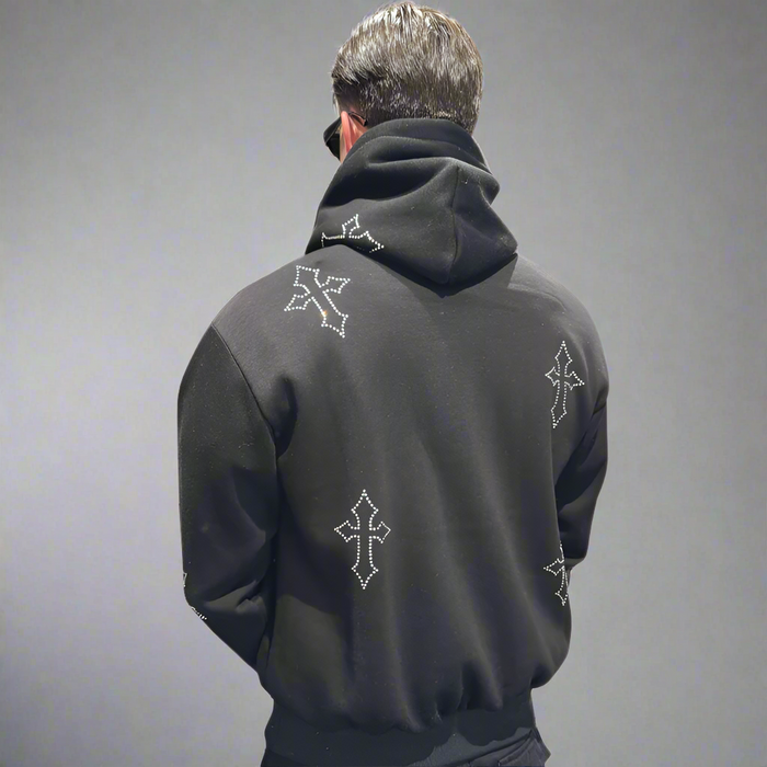 Crystal Cross Embellished Hoodie