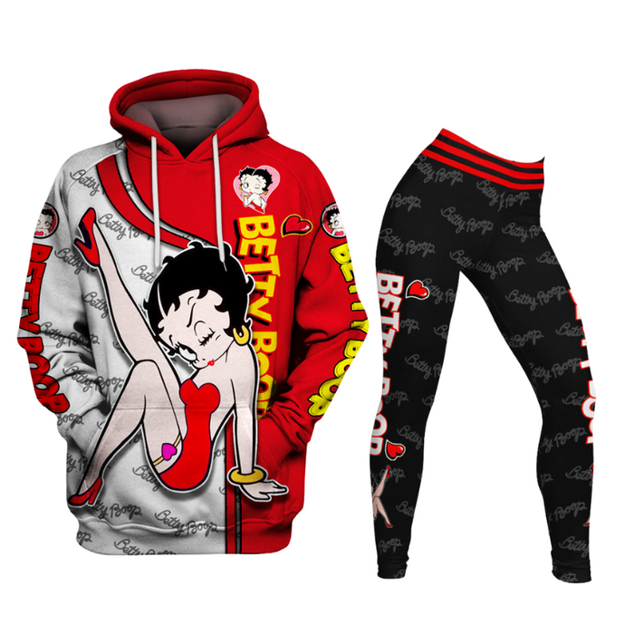 Betty Boop Pattern Hoodie And Leggings Set