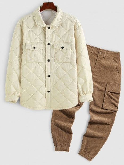 Double Pockets Design Jacket And Corduroy Pants Set