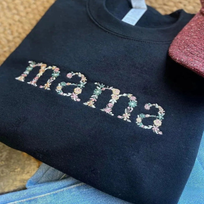 Custom Embroidered Mama Grandma Floral T Shirt Sweatshirt Hoodie