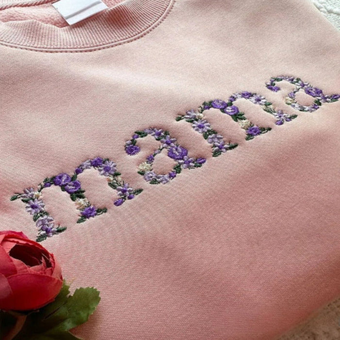 Custom Embroidered Mama Grandma Floral T Shirt Sweatshirt Hoodie