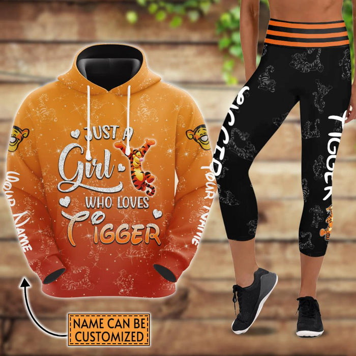 Custom Name Just A Girl Tigger Hoodie And Capris Leggings Set